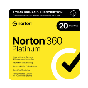 Norton 360 Platinum Antivirus with VPN, Cloud Backup for 20 Devices