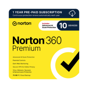Norton 360 Premium Antivirus with VPN and Cloud Backup for 10 Devices