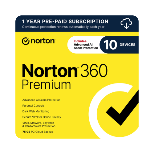 Norton 360 Premium Antivirus with VPN and Cloud Backup for 10 Devices